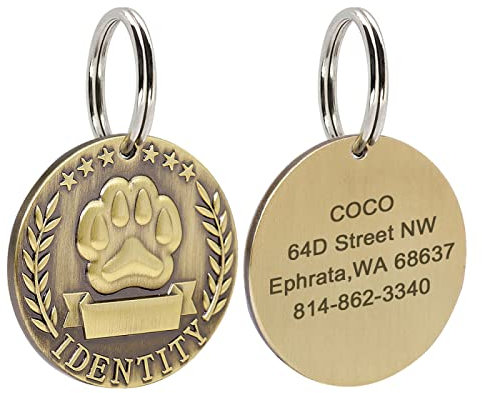 Personalisierte Hundemarke Mit Gravur Für Hunde,Katzen,Typenschild,Hundehalsband,Zubehör,Edelstahl,Haustier-Namensanhänger,Runden,Freie Größe