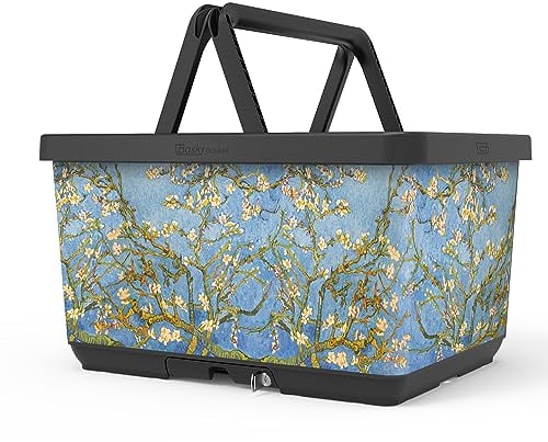 Basky Basket Fahrradkorb Abnehmbar | Van Gogh Blossom Design | Fahrradkiste für Fahrrad & E-Bike | Fahrradtasche vorne und hinten | Adapterplatte Gepäckträger Klicksystem mit Schloss | Nachhaltig