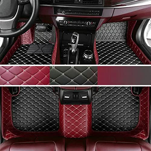Personalisierung Anpassen Autofussmatten - 3D Luxus PU-Leder Auto Fussmatten Massanfertigung, Nach Maß Fußmatten Kompatibel mit 99% AutoMarke Modell (Rotwin&Black Beige)