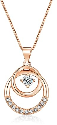 Loutade Halskette Damen Silber, 925 Sterling Silber Kreis Halskette mit Anhänger, 45 + 5cm Silberkette Halskette Rose Gold 925 Kreis Geschenkidee, Geschenke für Frauen zum Geburtstag Weihnachten