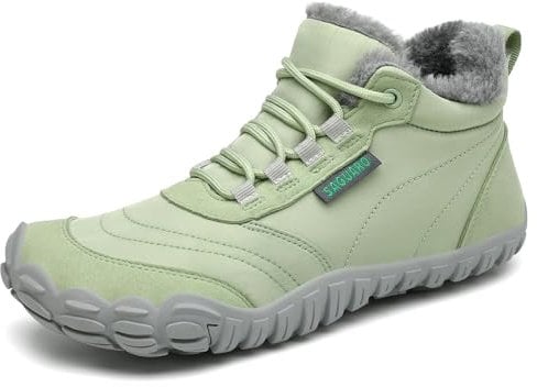 SAGUARO Barfußschuhe Damen Winter Gefüttert Winterschuhe Barfusschuhe Warm rutschfest Winterstiefel Wasserabweisend Outdoor Winter Boots Grün,EU GR.37