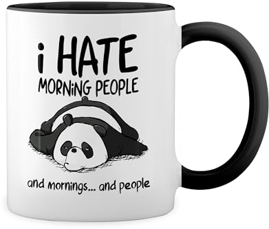 I hate morning people and peoples fun panda New Trend Fun Lustig Blanca taza de café con RIM Negro y manija Mug