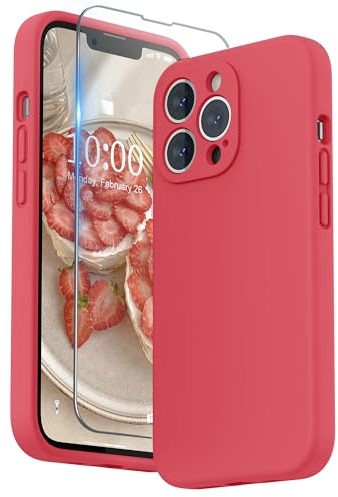 SURPHY Hülle Kompatibel mit iPhone 13 Pro Hülle Silikon mit Displayschutzfolie, Handyhülle iPhone 13 Pro Case mit Kameraschutz, iPhone 13 Pro Hülle Schutzhülle 6,1 Zoll 2021, Guave