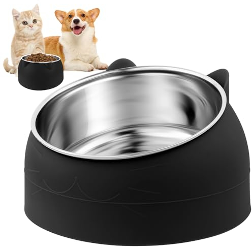 WuGU Gamelle Chat, 400ML Gamelle Chat en Acier Inoxydable, Gamelle Chat Surélevée, Gamelle pour Chat Incliné à 15°, Détendre la Colonne Cervicale, pour Chat Chiots Lapins