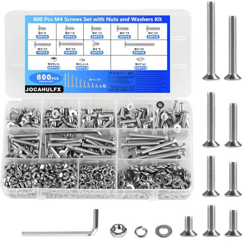 800 Stück M4 Schrauben Set, Senkkopfschrauben und Muttern Set, Innensechskant Schrauben mit Muttern und Unterlegscheiben Set, Flachkopfschrauben Sechskantschrauben Senkkopf Gewindeschrauben Set