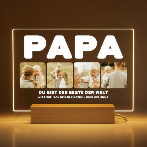 Greatminer Personalisierte Lampe mit Foto und Widmung - Vatertagsgeschenk für Papa - Papa Geschenk - Geburtstagsgeschenk - Acrylglas 18x14 cm mit optionalem LED-Sockel
