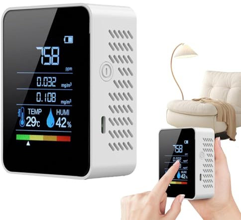 Air Quality Monitor, CO2 Monitor, Air Tester, Battery Operated Air Quality Sensor, Real-Time Air Quality Tester, Temperature Monitor, PM Measurement Device, CO2 Measurement Device