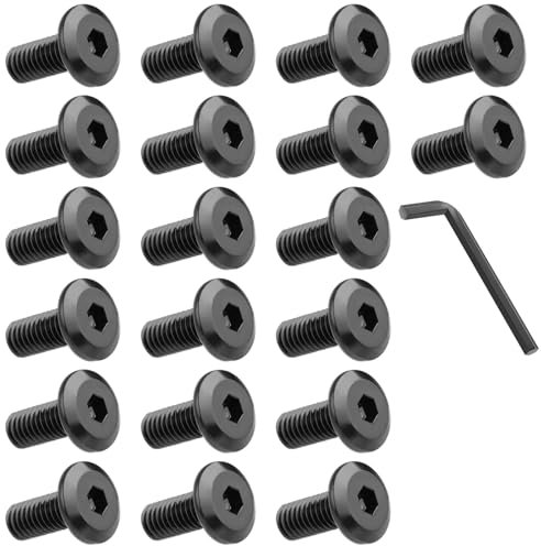 HOTUT Vite a Testa Svasata M8 x 16 mm, 20 Pezzi Viti a Testa Piatta con Esagono Incassato in Acciaio Inox V2A A2 Ossido Nero, Viti a Piatta Macchina Completa Filettatura con Chiave a Brugola