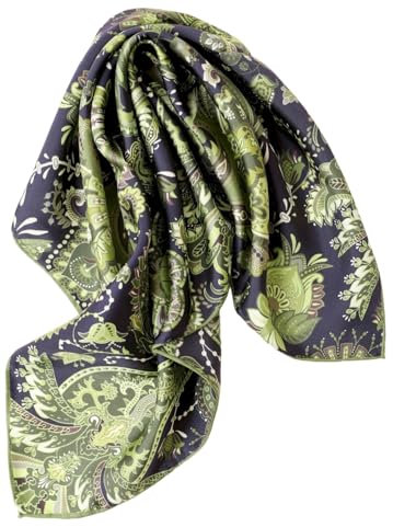 Prettystern handrolliertes Seiden-Halstuch Damen Herren reine Seide Bandana Sommer Frühling Seiden-Tuch 35 Grün Paisley