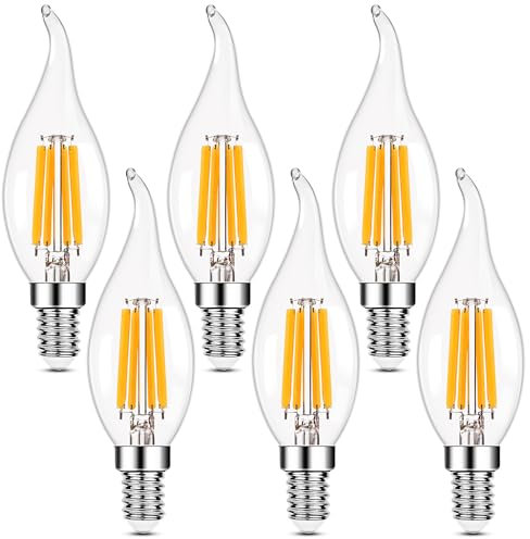 Hcnew E14 Kerze LED Lampe für Kronleuchter, 6W(Max.6.5W) 806 Lumen ersetzt 60 Watt,2700K Warmweiß Vintage LED Filament Glühlampen,klares Glas,6 Stück