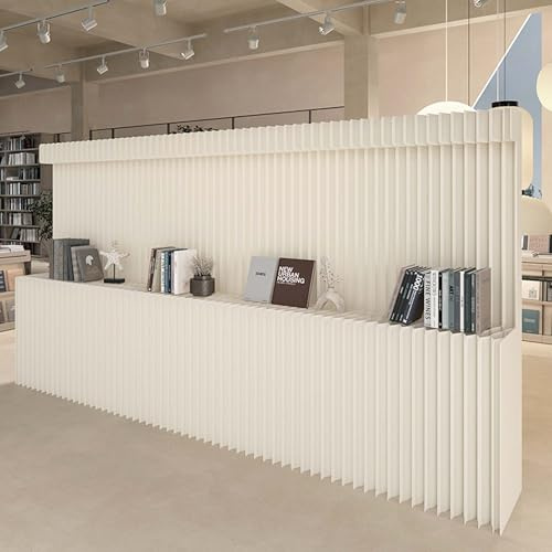 HELLOpoper Klappbarer Raumteiler mit Regal, Multifunktionale Trennwand, Umweltfreundliches Kraftpapier, Kein Zusammenbau Erforderlich – Ideal für Büros, Wohnzimmer, Schlafzimmer (weiß, H2m*L4m)