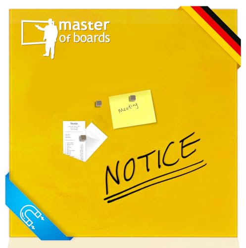 Floordirekt Magnettafel aus Glas | GELB | 48x48cm inkl. 3 Magnete & Montagezubehör - Whiteboard aus Sicherheitsglas, Magnetboard magnetische & beschreibbare Memoboard, GELB (Ø4mm) 48x48cm