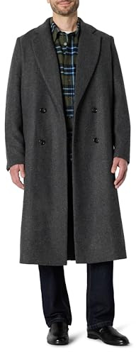 Amazon Essentials Men's Relaxed-Fit Double Breasted Wool Blend Longline Topcoat with Classic Lapel, Charcoal Heather, Medium