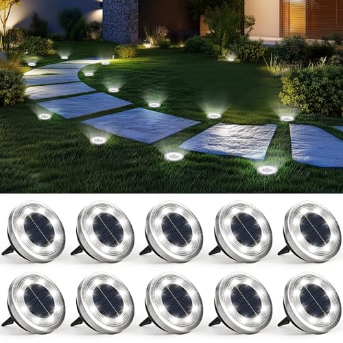 Solpex 10 Stück Solar Bodenleuchten Aussen, 8 LEDS Solarlampen für Außen Garten, Wasserdichte Solarleuchten Garten, LED Solar Solarleuchten für Aussen, Hof, Terrasse und Wege(Kaltweiß)
