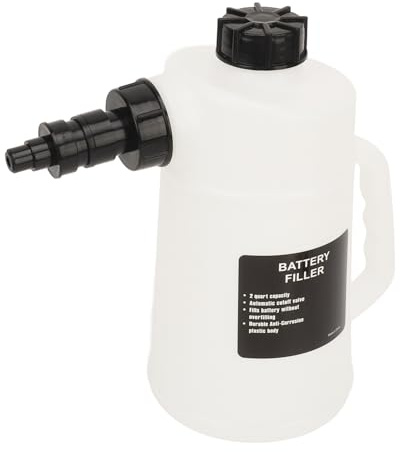 ZASCHMOY 2 Liter Battery Filler Jug with Auto Shutoff Valve for Car, Truck, RV, and Cart - Drip Liquid Filling Tool