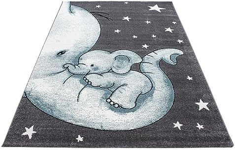 KADIMA DESIGN Spielmatte Kinder Süßer Elefant Blau 200x290 cm Schadstoffgeprüft Weich Waschbar Belastbar Strapazierfähig Jugendzimmer Kinderzimmer Oeko-TEX Zertifiziert | LAGO