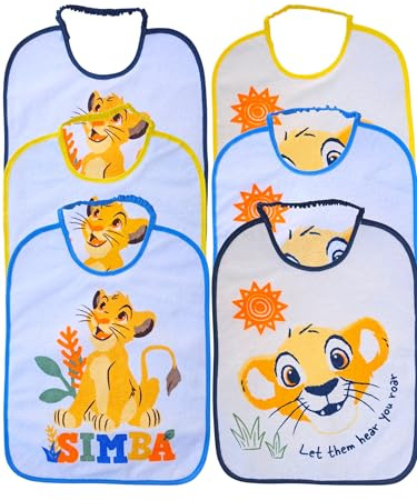 Ellepi Bavoirs maternelle Disney 6 pièces 36 x 28 cm avec élastique – 100% coton avec dos imperméable – Bavoir pour bébé fille, Simba Ciel, Taglia unica