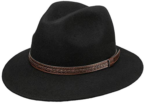 Lipodo Kentucky Wollhut Herren - Hut aus 100% Wollfilz - Filzhut hergestellt in Italien - Traveller Outdoorhut mit Ledergarnitur aus Kunstleder schwarz S (54-55 cm)