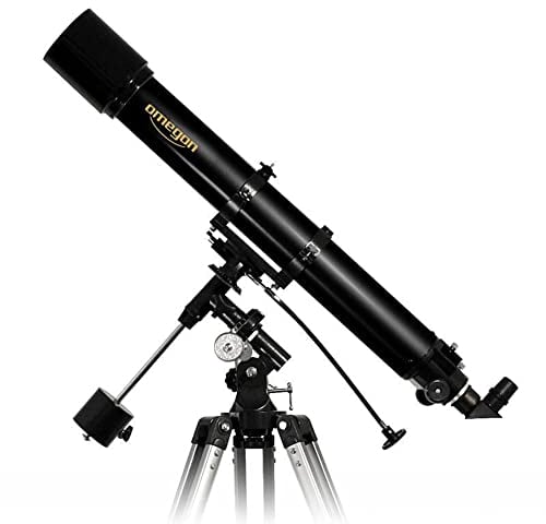 Omegon Teleskop AC 90/1000 EQ-2 | Refraktor für Einsteiger & Fortgeschrittene | 90mm Öffnung | 1000mm Brennweite | präzise EQ-2 Montierung | Mond- & Planetenbeobachtung