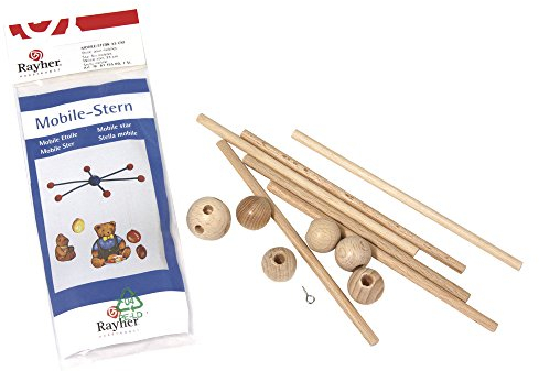 Rayher 6115600 Mobilestern, 23 cm ø, Bausatz, Buchenholz, Mobilekreuz, Holzmobile mit 6 Armen, zum Zusammenstecken