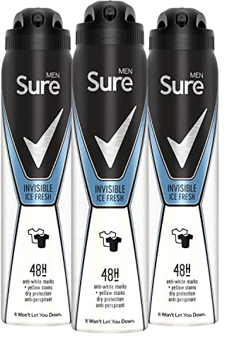 3 x 250ml Sure for Men Invisible Ice 48h Anti-Perspirant Deodorants