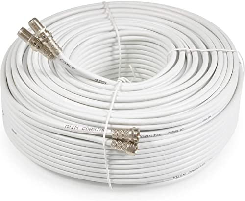 SSL Satellites 50 m Twin Satellite Shotgun Coax Cable Extension Kit with Fitted F Connectors for Sky HD Q and Freesat - White (50 Meter, White)