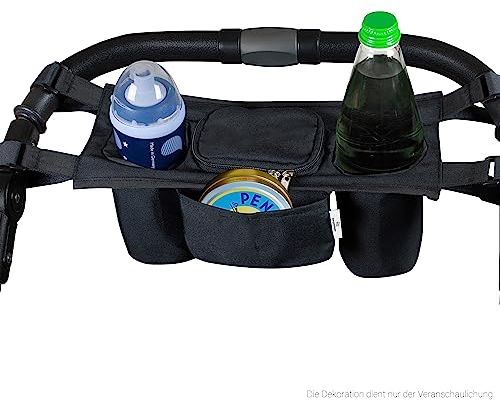 Bergsteiger Kinderwagen Organizer Basic, großes Mittelfach, zwei Getränkehalter, geringes Gewicht und einfache Handhabung, für alle Kinderwagen, Bergsteiger Kinderwagen-Zubehör