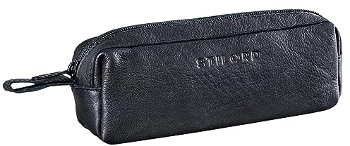 STILORD 'Linus' Etui Leder Vintage Herren Damen Stifteetui Lederetui Federmappe quadratisch Stiftetasche Büffelleder, Farbe:schwarz