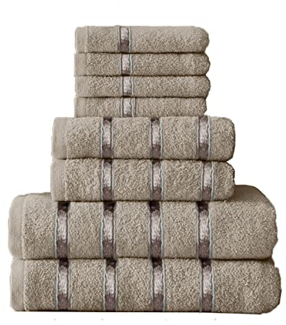GC GAVENO CAVAILIA Lot de 8 Serviettes Super Douces en Coton égyptien - Séchage Rapide - Très absorbantes - Argenté - (4 Serviettes pour Le Visage + 2 essuie-Mains + 2 Serviettes de Bain)