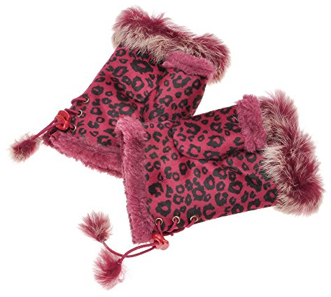 ZLYC Damen Winter Warme Kunstpelz Halbfinger Handschuhe Fingerlose Fäustlinge(Leopard Rosa)