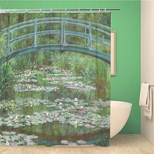 Awowee Decor Shower Curtain the Japanese Footbridge By Claude Monet 1899 French Impressionist 152x180cm Polyester Fabric Waterproof Bath Curtains Set with Hooks for Bathroom