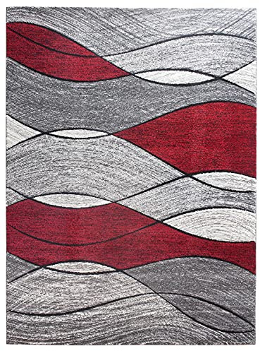 SrS Rugs® Impulse - Area Rug for Living Room, Bedroom, Hallway Runner Rug - Abstract Geometric Design - Provides Home with Comfort and Warmth (Red Waves, 160cm x 220cm)