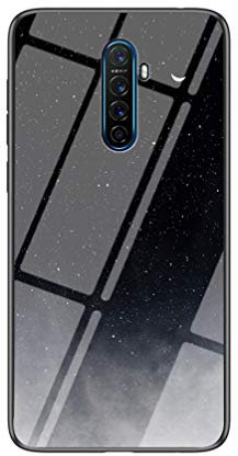 BRAND SET Carcasa para OPPO Realme X2 Pro Funda Protectora Transparente con Patrón Luna Cielo Estrellado Cubierta Trasera de Vidrio Templado + Borde de Silicona Case Antigolpes-XKYY
