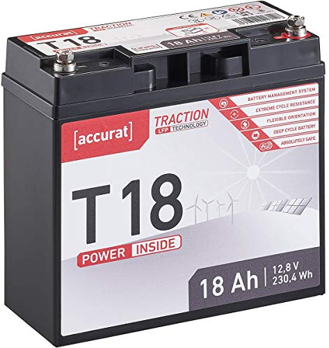 Accurat Traction LiFePO4 Batterie T18-12V, 18Ah - Lithium-Eisenphosphat Versorgungsbatterie, Bootsbatterie, Solarbatterie für Wohnwagen, Wohnmobil, Camper