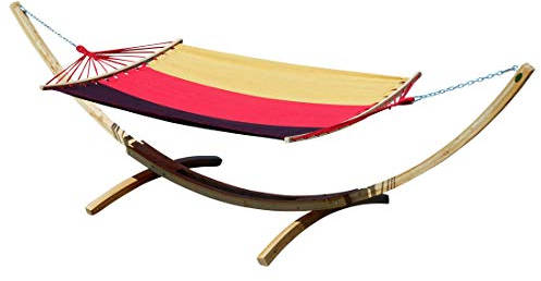 ALEOS. 400cm XXL Hängemattengestell Gestell aus Holz Lärche hell mit Stab Hängematte DE 120x200 cm