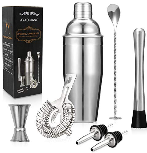 Cocktail Set Bar Kit Set, 7Pièces Cocktail Shaker 750ml Kit Barman, Shaker à Cocktail en Acier Inoxydable, Ensemble de Fabrication de Cocktails Cadeau.