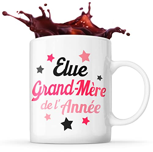 Mug Life Mug Grand-Mère Cadeau « Élue grand-mère de l'année » | Résistant au Lave-Vaisselle et Micro-Ondes | Hauteur : 9,7 cm – Diamètre : 8,2 cm | Capacité 325 ML