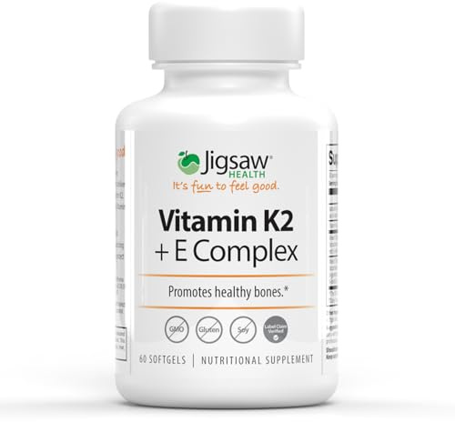 Jigsaw Health Vitamin K2 + E Complex | Promotes Healthy Bones | 60 Softgels | 60 Servings
