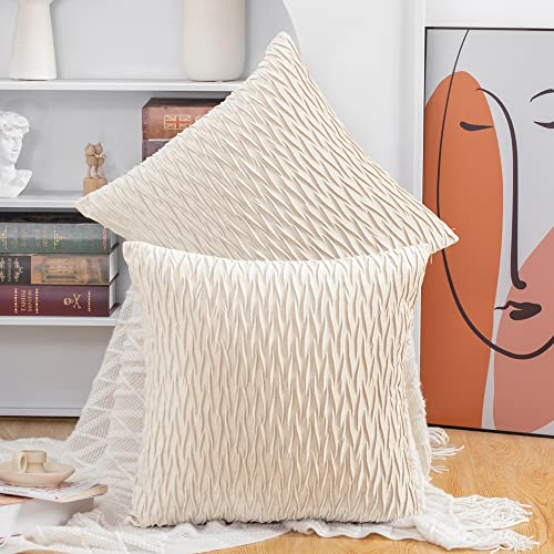 Madizz 2er Set Samt Dekorativ Zierkissenbezüge Luxus Stil Kissenbezug für Sofa für Schlafzimmer Beige 35x35 cm Quadrat