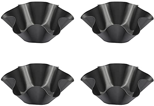 Eurobuy 4Pcs Tortilla Pan Set Non-Stick Fluted Tortilla Shell Pans Carbon Steel Taco Salad Bowl Makers Heat Resistant Flower Baking Molds, Easy to for Restaurant Chef