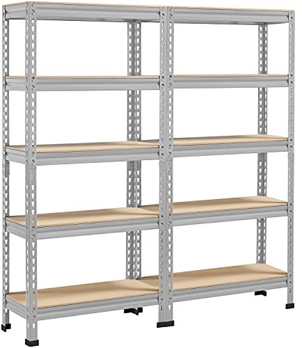 Yaheetech 2pcs 5 Tier Garage Shelving Units,Heavy Duty Racking shelves for Home/Office/Workshop/warehouses,140x30x150cm(LxWxH),Light Gray.