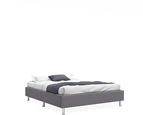 DEWINNER Cadre de lit Plateforme capitonné 31 cm Sommier/Support à Lattes en Bois/Facile à Monter/Gris foncé (160x200cm)