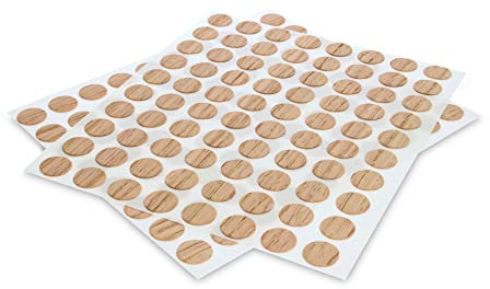 WoodPress® Madera de roble rojo real, tapas de rosca/cubiertas de agujeros, despegar y pegar, 13 mm, 160 piezas por paquete, para reparación de muebles, se puede barnizar o terminar como desees