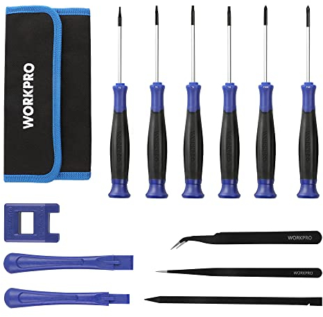WORKPRO Mini Schraubenzieher Set 12tlg. Schraubendreher klein, Präzisionsschraubenzieher Set Elektronik Reparatur Feinmechaniker mit Magnetizer, 2 Pinzetten, 3 Brechstangen, Aufbewahrungstasche