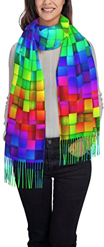 ANGYANG Warmer Schal, kariert in Regenbogenfarben, großer, weicher Kaschmir-Schal für Damen, leichte Stola, 192 x 75 cm