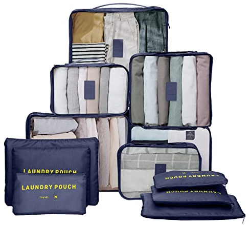 12-teilige Koffer Organizer Set, Packing Cubes for Suitcase Travel Accessories Kofferorganizer Set Kleidertaschen Packwürfel Kosmetik Travel Organizer Packtaschen für Koffer(Dunkelblau)