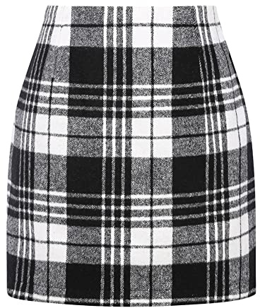 Kinghua Damen Minirock aus Wolle, kariert, für Herbst und Winter, hohe Taille, Figurbetonter Bleistiftrock