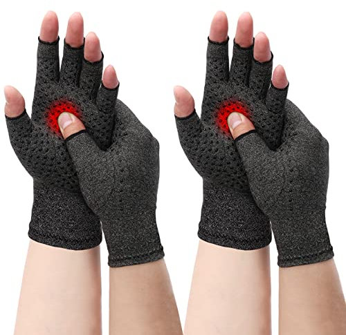 2 Pairs Fingerless Gloves for Women&Men - Compression Gloves for Arthritis - Providing Warmth and Compression to Promote Healing - Relieve Arthritis Pain, Breathable Fabric Comfortable Fit(L, Grey)