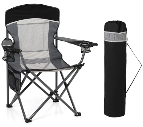 HIGH POINT SPORTS Campingstuhl Faltbar, Tragbarer Netzrücken-Camping-Klappstuhl, Robuster Angel-Rasenstuhl, Faltbarer Outdoor-Stuhl für Erwachsene, Outdoor, Garten, Terrasse (Schwarz)