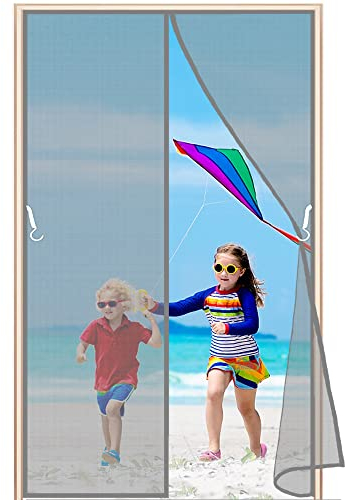 LZHBD Fiberglas Magnet Fliegengitter Tür, 120x245cm Magnetvorhang Insektenschutz Balkontür, Kratzfest Stärkere Magneten Fliegenvorhang für Garage Tür Gartenhaus Terrassentür, Grau L